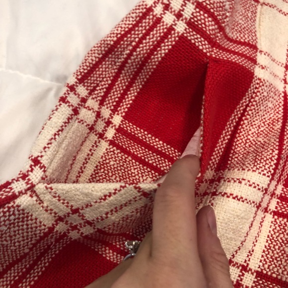 NWT Zara Red & White High Rise Textured Weave Plaid Mini Skirt - Picture 5 of 12